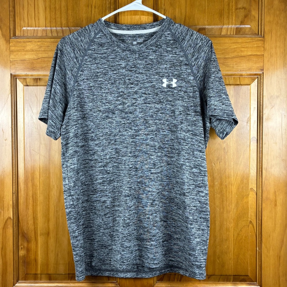 Under Armour Mens Small HeatGear Loose Space Dye Short Sleeve Shirt Grey